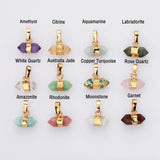 Gold Plated Small Hexagon Rainbow Gemstone Faceted Terminated Point Pendant G2089