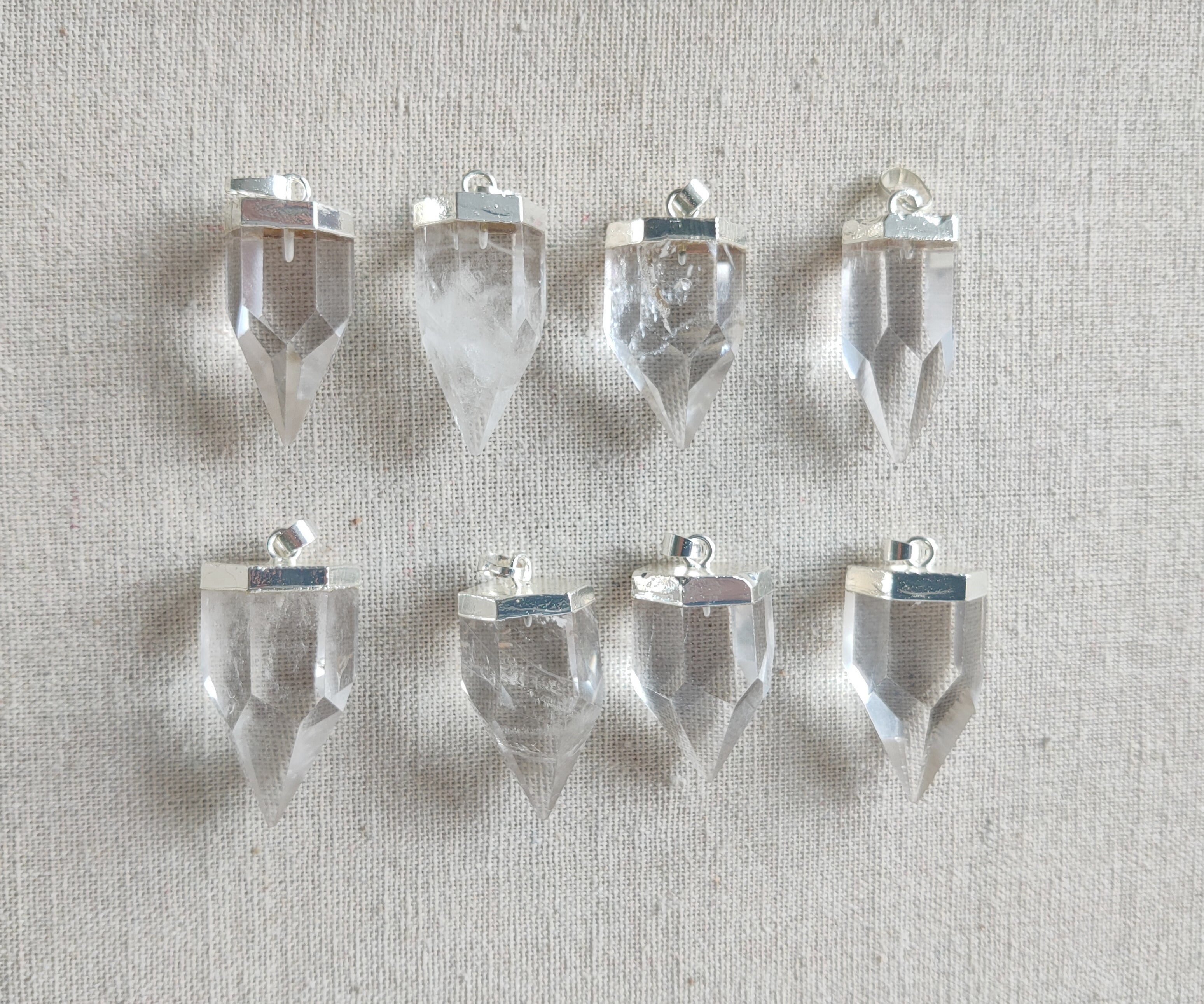 silver crystal pendant clear quartz point pendant gemstone pendant white crystal points