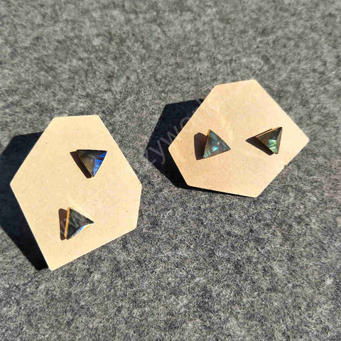 Triangle Gold Plated Labradorite Faceted Stud Earrings, Healing Crystal Jewelry G1300