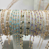 Gold Plated Brass Natural Gemstone Bead Chain Necklace 3mm Faceted Beads Amethyst Labradorite Fluorite Crystal Stone Rosary Chain Bottle Necklaces For Jewelry Making JT245-N