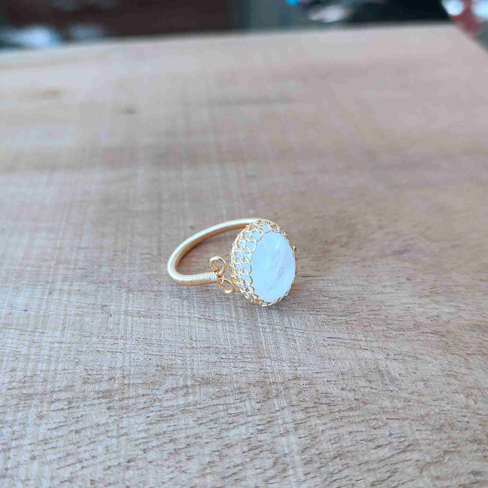 Gold Wire Wrap Moonstone Ring, Adjustable, Healing Gemstone Ring, Handmade Jewelry HUS228 mother's ring, mother's day gift, gift for her, for women