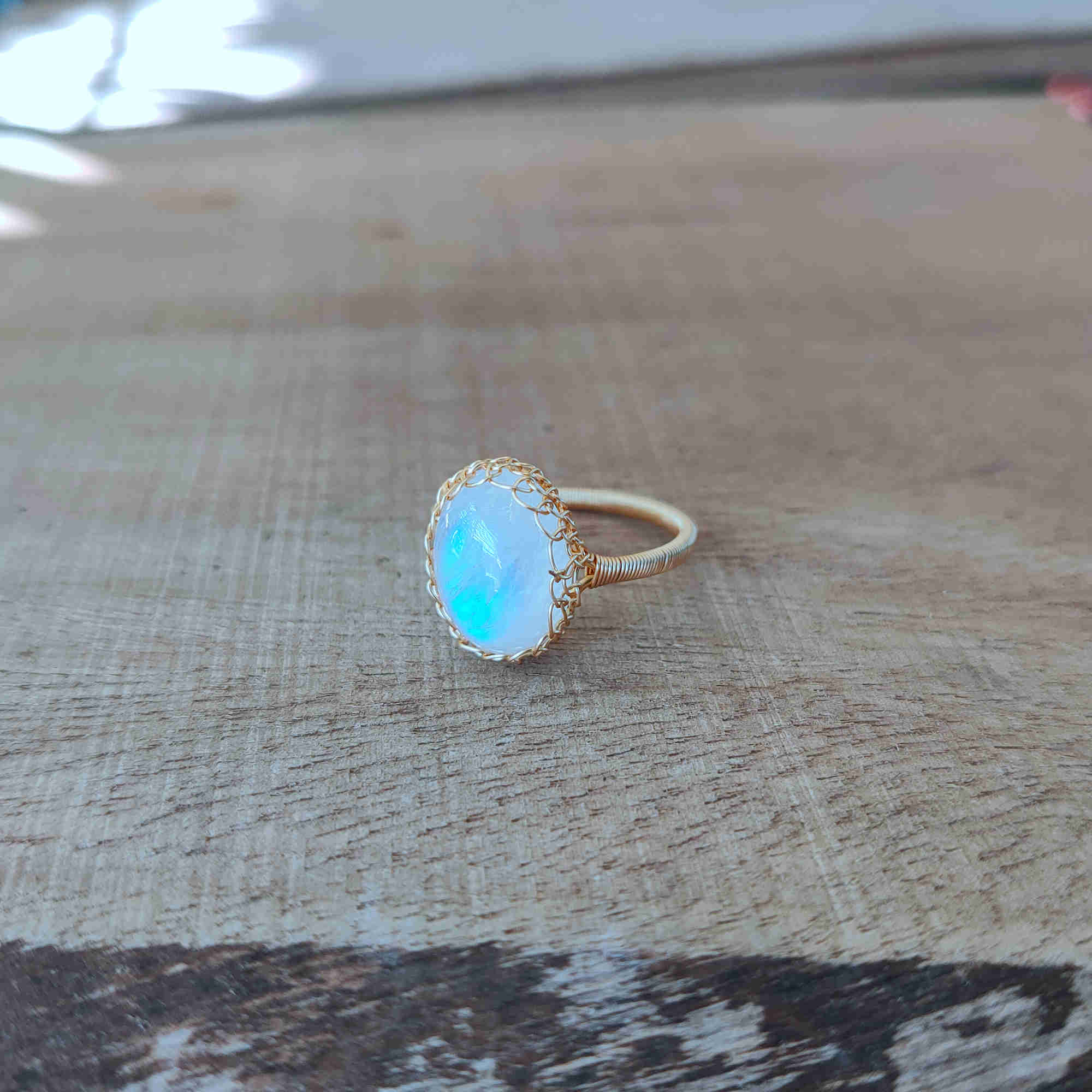 Gold Wire Wrap Moonstone Ring, Adjustable, Healing Gemstone Ring, Handmade Jewelry HUS228 mother's ring, mother's day gift, gift for her, for women