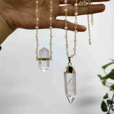 Natural White Quartz Pendant Bead Chain Necklace