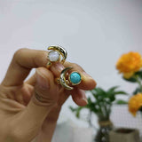 Gold Plated Moonstone Turquoise Labradorite Larimar Moon Ring ZG0454