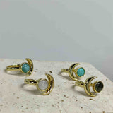 Gold Plated Moonstone Turquoise Labradorite Larimar Moon Ring ZG0454