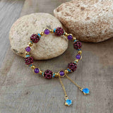 Unique Natural Garnet & Rainbow Chalcedony Beaded Bracelet, Handmade Gemstone Jewelry HUS236