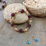 Unique Natural Garnet & Rainbow Chalcedony Beaded Bracelet, Handmade Gemstone Jewelry HUS236