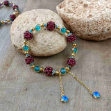 Unique Natural Garnet & Rainbow Chalcedony Beaded Bracelet, Handmade Gemstone Jewelry HUS236