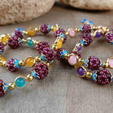 Unique Natural Garnet & Rainbow Chalcedony Beaded Bracelet, Handmade Gemstone Jewelry HUS236