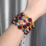 Unique Natural Garnet & Rainbow Chalcedony Beaded Bracelet, Handmade Gemstone Jewelry HUS236