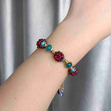 Unique Natural Garnet & Rainbow Chalcedony Beaded Bracelet, Handmade Gemstone Jewelry HUS236