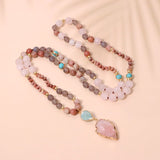 Amazonite Drop Pendant & Rose Quartz Beaded Necklace, Healing Stone Necklace AL538