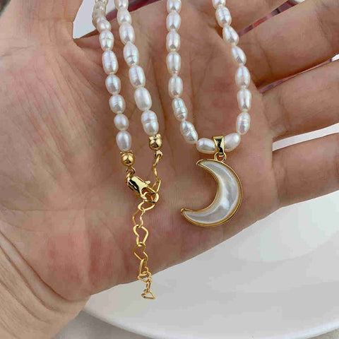 Natural Pearl Shell Gold Crescent Moon Necklace AL341