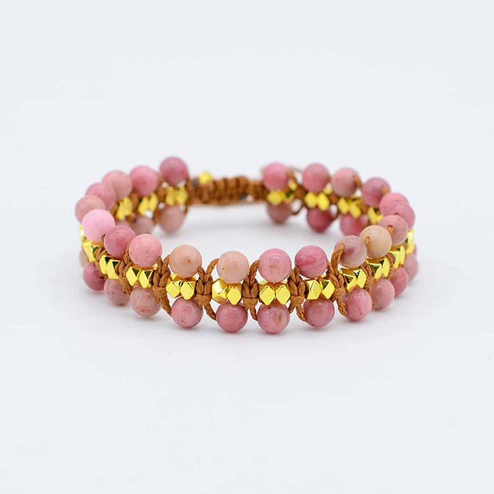 Rhodochrosite Handwoven Bohemian Friendship Bracelet AL289