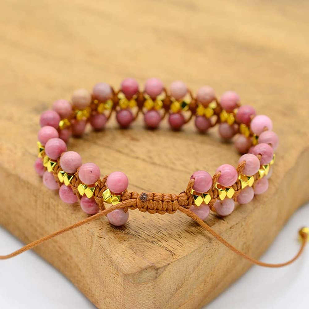 Rhodochrosite Handwoven Bohemian Friendship Bracelet AL289