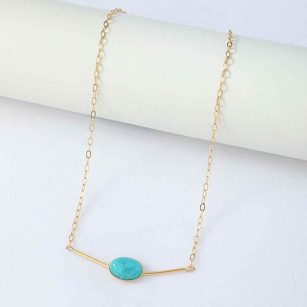 Gold Stainless Steel Oval Turquoise Necklace AL422