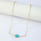 Gold Stainless Steel Oval Turquoise Necklace AL422