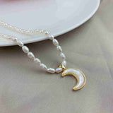 Natural Pearl Shell Gold Crescent Moon Necklace AL341