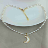 Natural Pearl Shell Gold Crescent Moon Necklace AL341