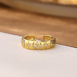 Adjustable Gold Plated CZ Moon Ring, Zircon Moon Ring Jewelry AL602