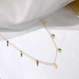 14" Rainbow CZ Gold Plated Brass Chain Necklace Jewelry AL600