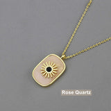 Gold Plated Bezel Natural Healing Stone Pendant Necklace, Gemstone Boho Jewelry WX1623-N