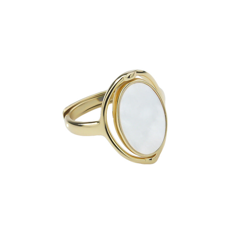 Gold Plated Natural Abalone & White Shell Ring, Adjustable, Double Sided AL597