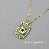 Gold Plated Bezel Natural Healing Stone Pendant Necklace, Gemstone Boho Jewelry WX1623-N