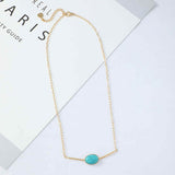 Gold Stainless Steel Oval Turquoise Necklace AL422