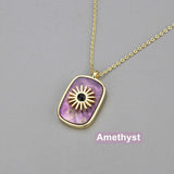 Gold Plated Bezel Natural Healing Stone Pendant Necklace, Gemstone Boho Jewelry WX1623-N