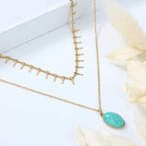 Stainless Steel Oval Turquoise Layer Necklace AL420