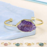 Natural Raw Gemstone Bangle Cuff, Gold Plated Crystal Bracelet AL154
