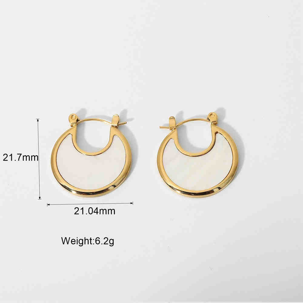 Gold Stainless Steel Crescent Moon White Shell Black Agate Malachite Earrings AL433