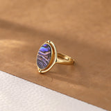 Gold Plated Natural Abalone & White Shell Ring, Adjustable, Double Sided AL597