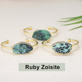Natural Raw Gemstone Bangle Cuff, Gold Plated Crystal Bracelet AL154