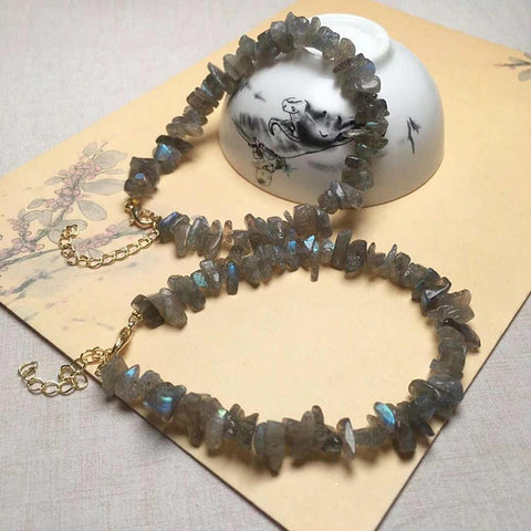 Natural Labradorite Chips Beaded Bracelet AL415