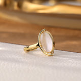 Gold Plated Natural Abalone & White Shell Ring, Adjustable, Double Sided AL597