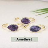 Natural Raw Gemstone Bangle Cuff, Gold Plated Crystal Bracelet AL154