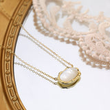 16" Gold Plated Oval Natural White Shell Necklace AL596