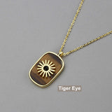 Gold Plated Bezel Natural Healing Stone Pendant Necklace, Gemstone Boho Jewelry WX1623-N