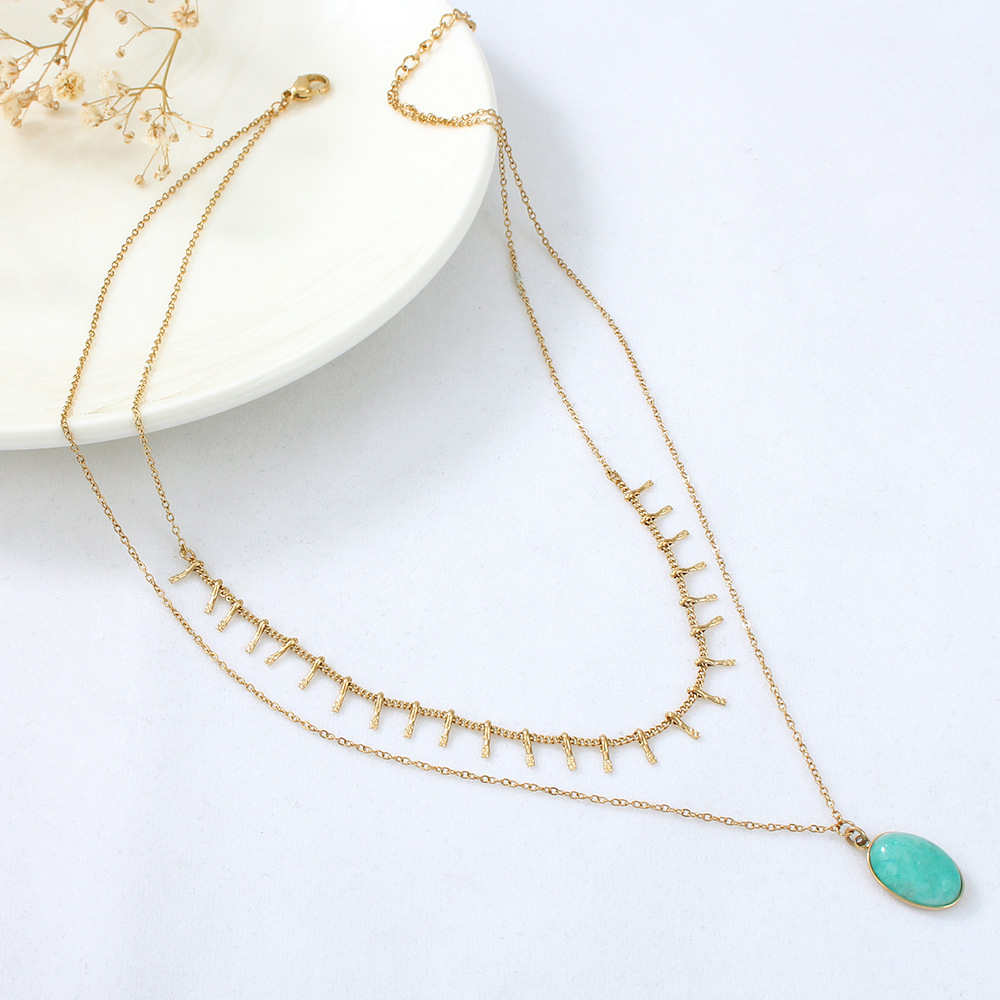 Stainless Steel Oval Turquoise Layer Necklace AL420
