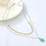 Stainless Steel Oval Turquoise Layer Necklace AL420