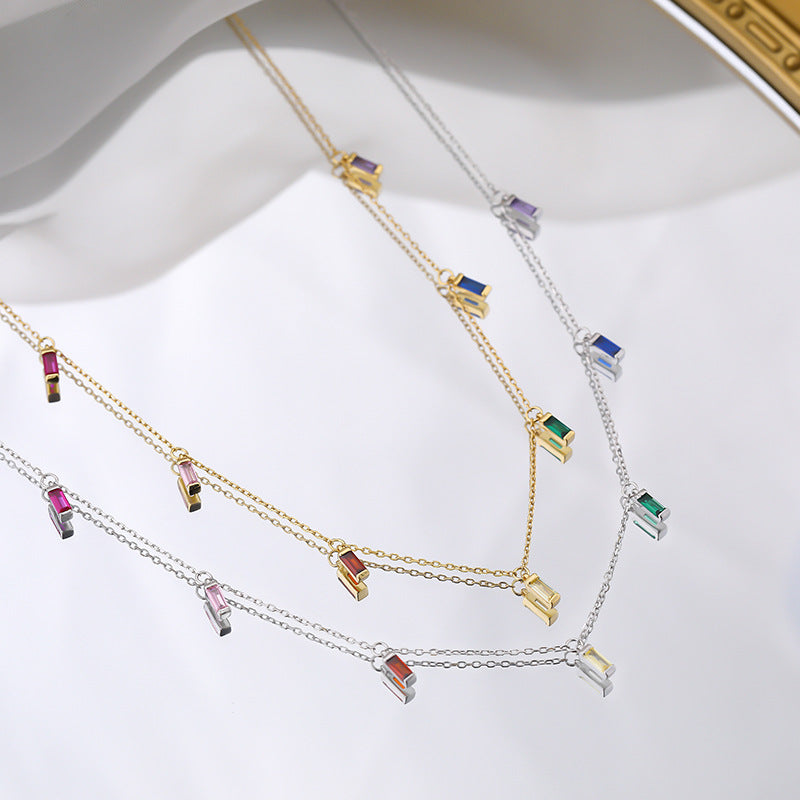 14" Rainbow CZ Gold Plated Brass Chain Necklace Jewelry AL600