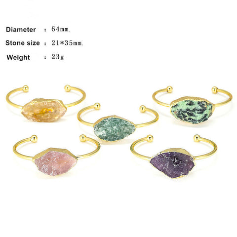 Natural Raw Gemstone Bangle Cuff, Gold Plated Crystal Bracelet AL154