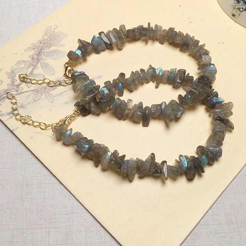 Natural Labradorite Chips Beaded Bracelet AL415