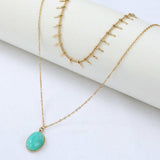 Stainless Steel Oval Turquoise Layer Necklace AL420