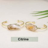 Natural Raw Gemstone Bangle Cuff, Gold Plated Crystal Bracelet AL154