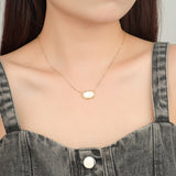 16" Gold Plated Oval Natural White Shell Necklace AL596