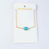 Gold Stainless Steel Oval Turquoise Necklace AL422