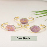 Natural Raw Gemstone Bangle Cuff, Gold Plated Crystal Bracelet AL154